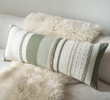 Boho Lumbar Pillow Covers 14x36 Inch Long, Green Textured Decorative Couch Pillow Cases for Farmhouse Home Decor