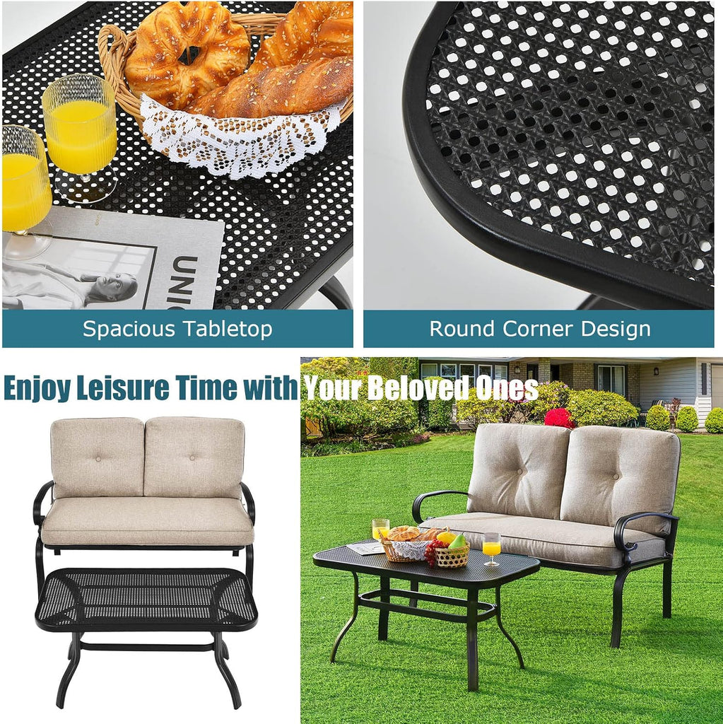 Patio Loveseat with Coffee Table - 2-Piece Patio Conversation Sofa Set w/Backrest & Cushions, Modern Outdoor Glider