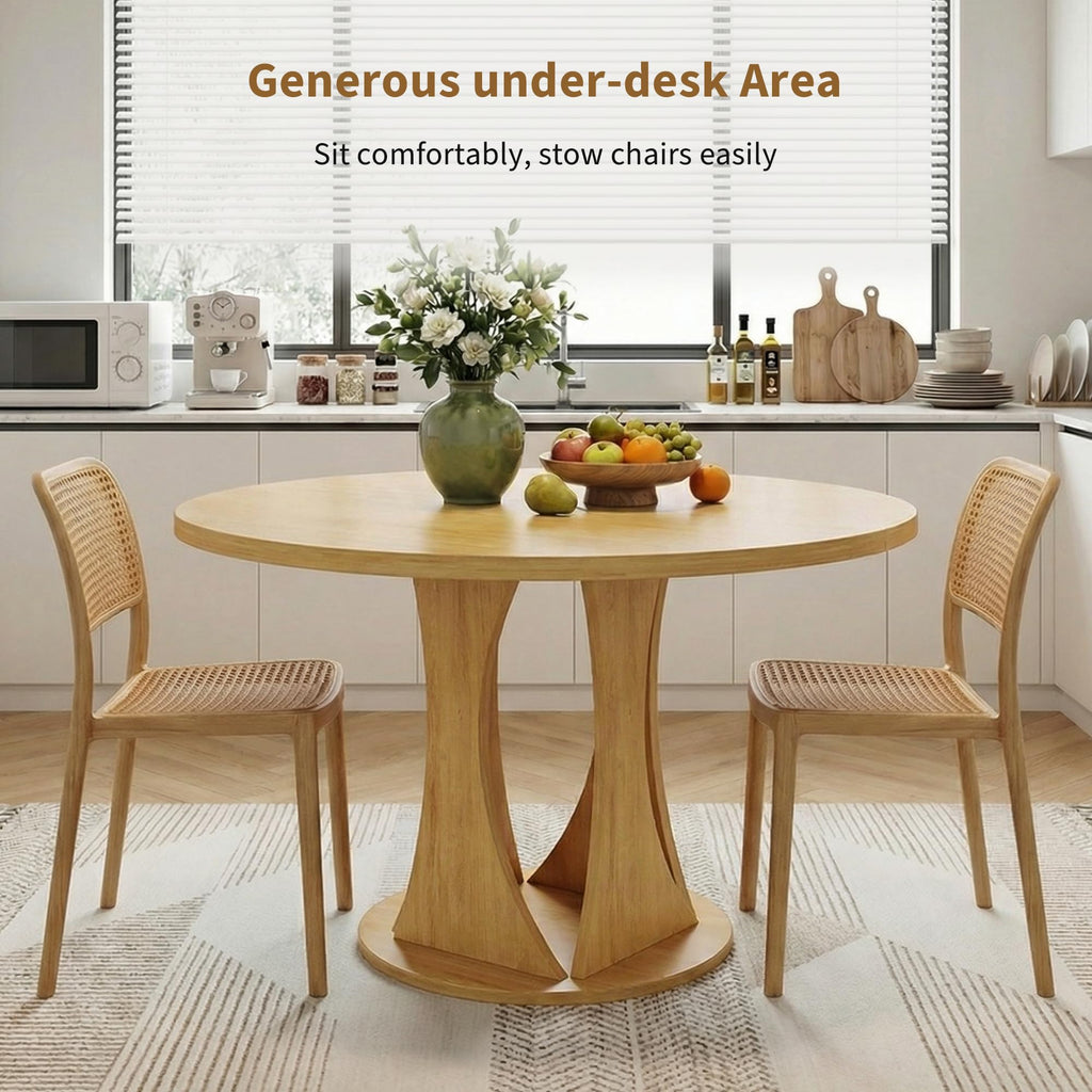 Round Dining Table, 47'' Kitchen Table for 4-6, Dining Room Dinner Table with Wooden Tabletop & Geometric Arcs