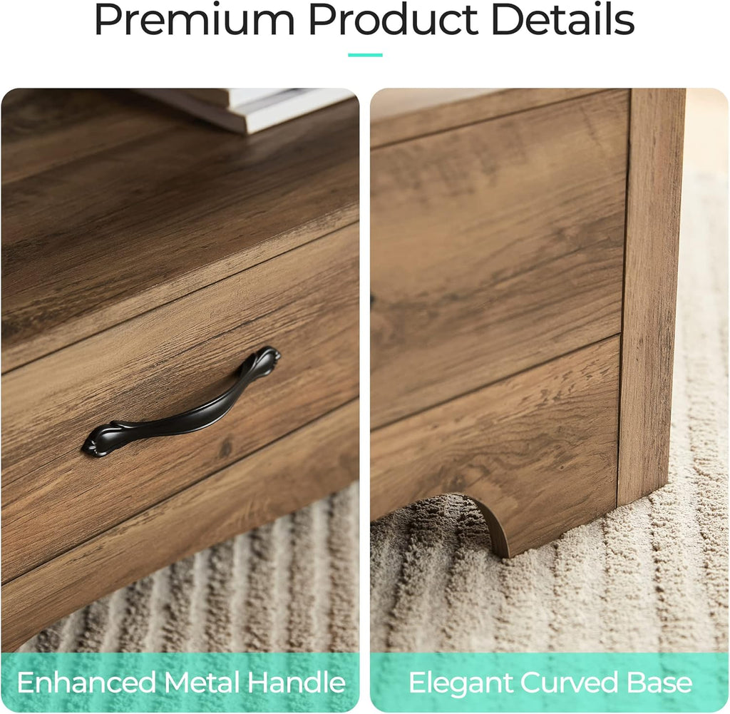 Farmhouse Coffee Table, Rectangle Coffee Table with Drawers, Rustic Wooden Coffee Tables with Storage, Center Table