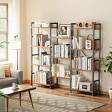 Triple Bookshelf, Bookcase with 11 Open Display Shelves, Wide Book Shelf Book Case, 4 Tier, Brown,ABC009Z