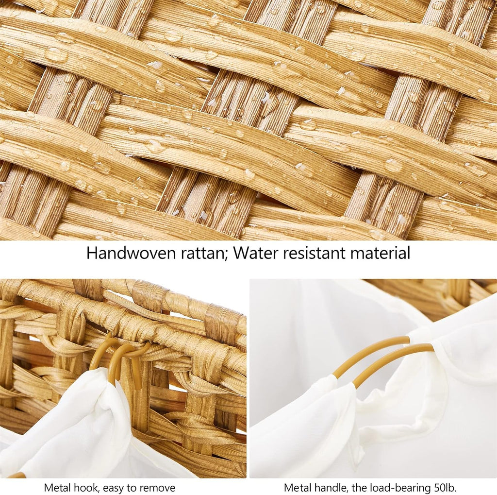 Laundry Hamper with 3 Removable Liner Bags, 132L Laundry Sorter with Lid | Raised Feet; Side Carry Handles; Handwoven