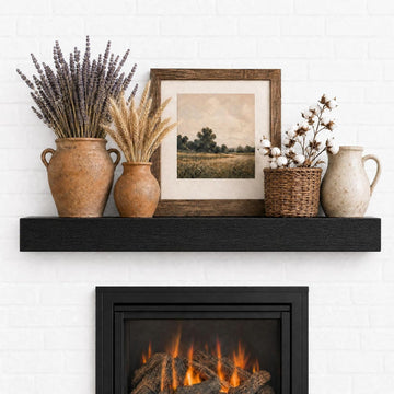 48 Inch Solid Wood Fireplace Mantel Shelf, Matte Black | 70 LBS Capacity, Easy to Install, Modern Farmhouse Floating
