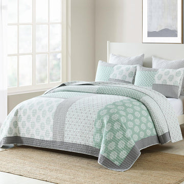 Quilt Set, 100% Cotton Bedspread Quilt Bedding Set, Patchwork Reversible Floral Quilt for Bed