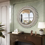 Round Jeweled Mirror for Wall Decor, 26 in Modern Decorative Wall Mirror with Luxury Diamonds Beveled Vanity Mirror