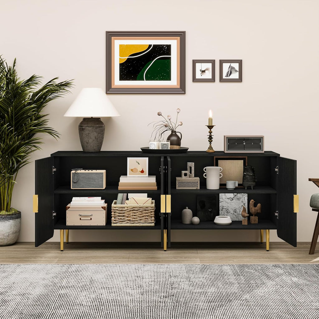 65" Fluted Sideboard Buffet Cabinet with Storage, Console Cabinet with 4 Doors & Adjustable Shelves