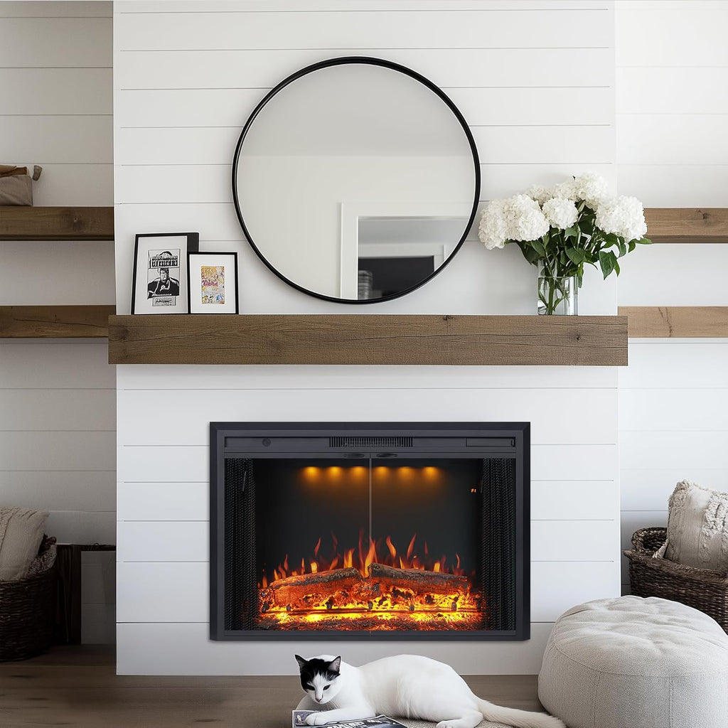 35.63” W 27.5" H Electric Fireplace Insert with Low/High Temperature Settings
