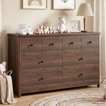 Kids Dresser Cabinet with 8 Drawers, Changing Table with Open Shelves, Multi-Functional Chest of Drawers, Kids