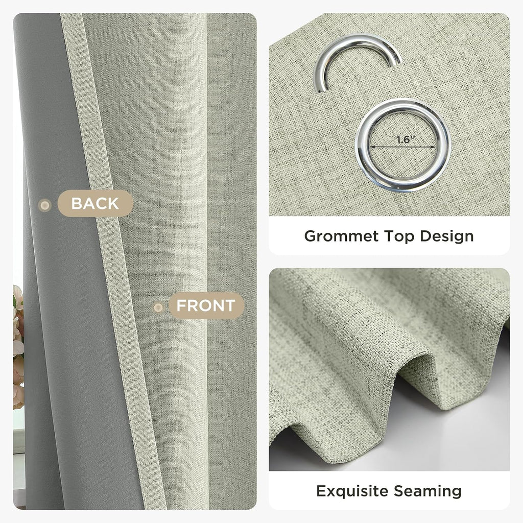 Light Beige Curtains Blackout Curtains 2 Panels Set, Faux Linen 100% Black Out Drapes, Thermal Insulated