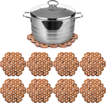 Bamboo Trivet Mat, Bamboo Hot Plate Pad, Heat Resistant Table Counter Protector, Coaster for Hot Tea Coffee - Set of 8
