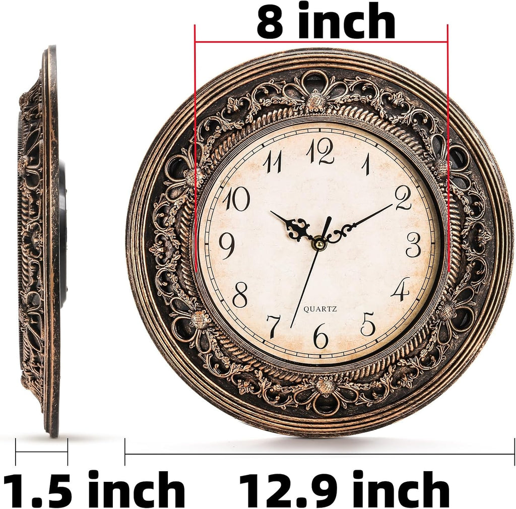 Plastic Silent Wall Clock, 13 Inch Vintage Large Wall Clocks, Battery Operated Round Bathroom Clock