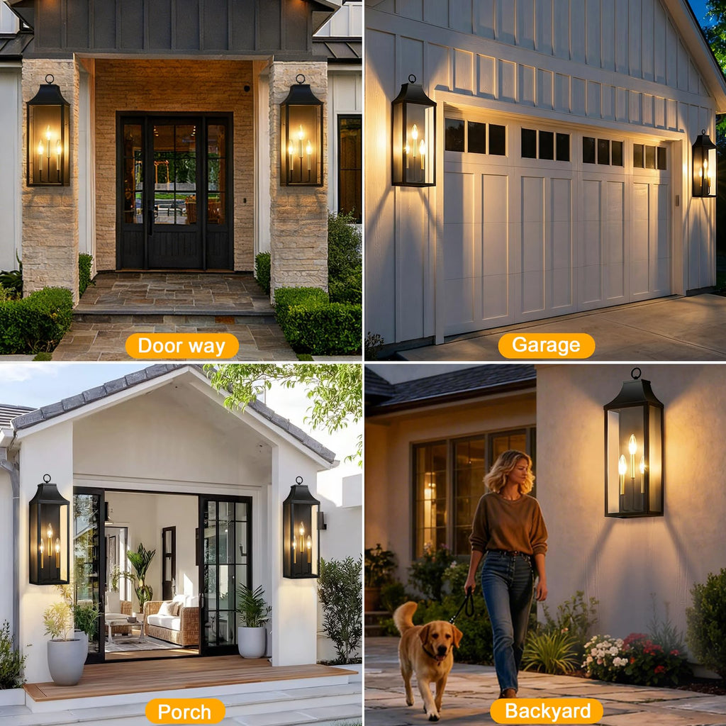 24" Extra Large Outdoor Wall Lights 2-Pack, Black Outside Wall Sconce