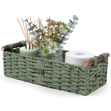 Round Paper Rope Storage Basket Wicker Baskets for Organizing with Handle Decorative Storage Bins for Countertop