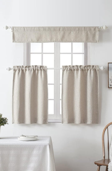 2 PC Valance for Window,Kitchen Window Valances Light Blocking,Burlap Linen Textured
