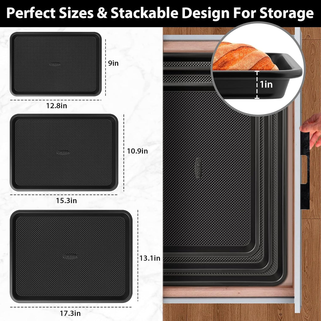 Nonstick Sheet Set with Cooling Rack, 4-Piece Cookie Sheets for , 0.8mm Heavy Duty Carbon Steel Oven Pans, Ceramic