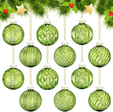 Christmas Lime Green Glass Ball Ornaments, Tree Decoration - Set of 12