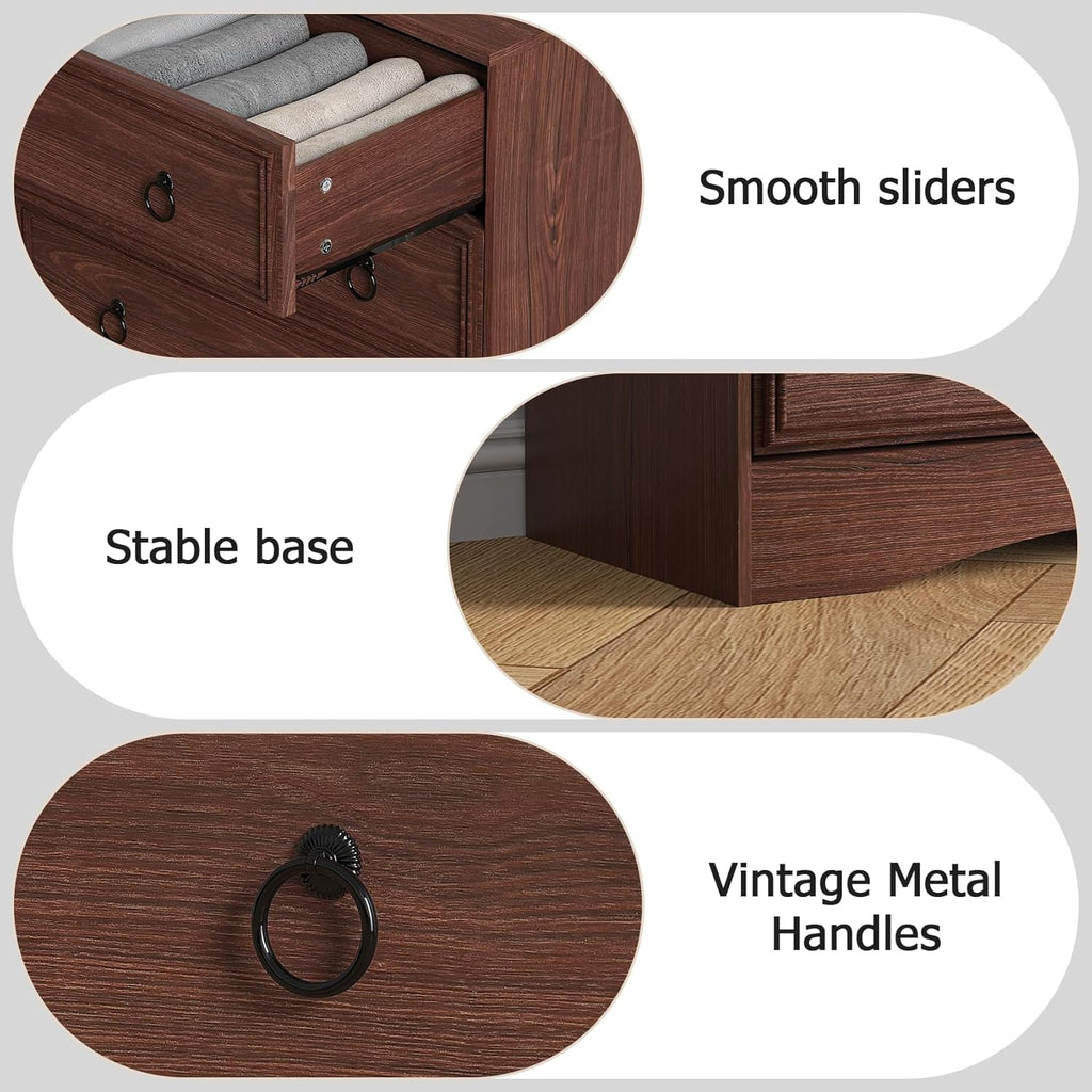 Cherry Wood Dresser 52" Tall , Wood 6 Chest Drawers, 6 Drawer Dresser, Storage for Clothes, Narrow Large Drawers
