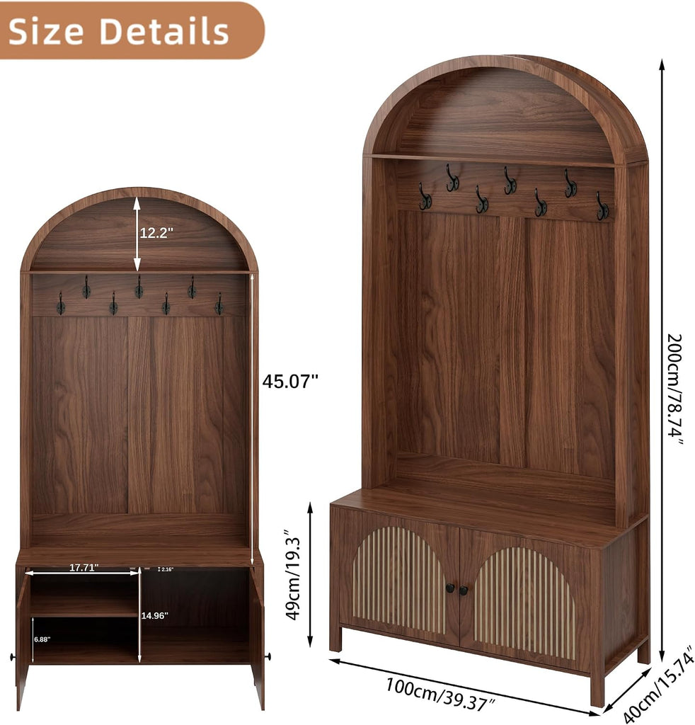 Hall Tree with Bench and Shoe Storage, Entryway Storage Bench with Coat Rack, 78.74" Coat Rack with 7 Hooks and