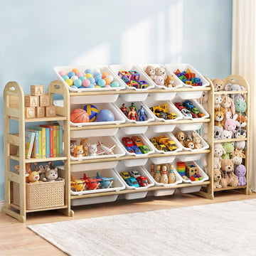 Large Toy Storage Organizer with 16 Bins, 3-Shelf Bookshelf, White | Toy Organizers with Stuffed Animal Storage