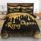 Comforter Set Queen, King Queen Black Gold Crown 7 Pcs Bedding for Kids and Adults