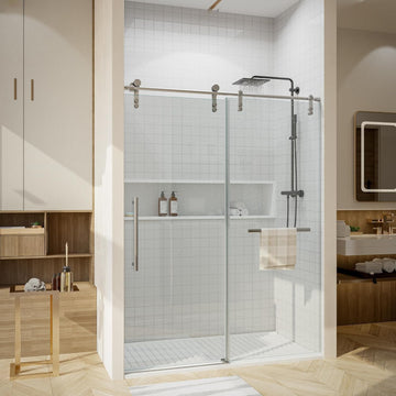 Frameless Shower Door 56-60" W x 76" H, Glass Shower Door with 5/16" (8mm) Clear SGCC Tempered Glass