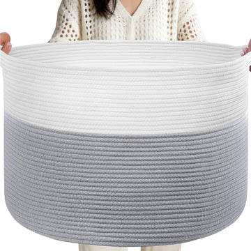 XXL Large Laundry Basket, 90L Soft Cotton Rope Basket, Blanket Storage and Organizers, Baby Nursery Laundry Hamper