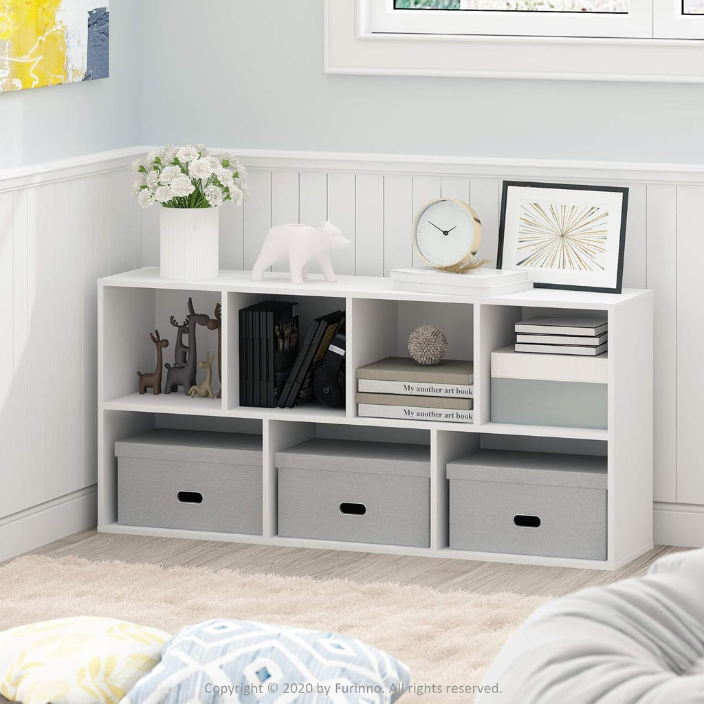 LUDER Book Shelf, 7-Cube Bookshelf, Bookcase with Open Shelves, 9.4 x 19.5 x 41.7, Easy Assembly, White