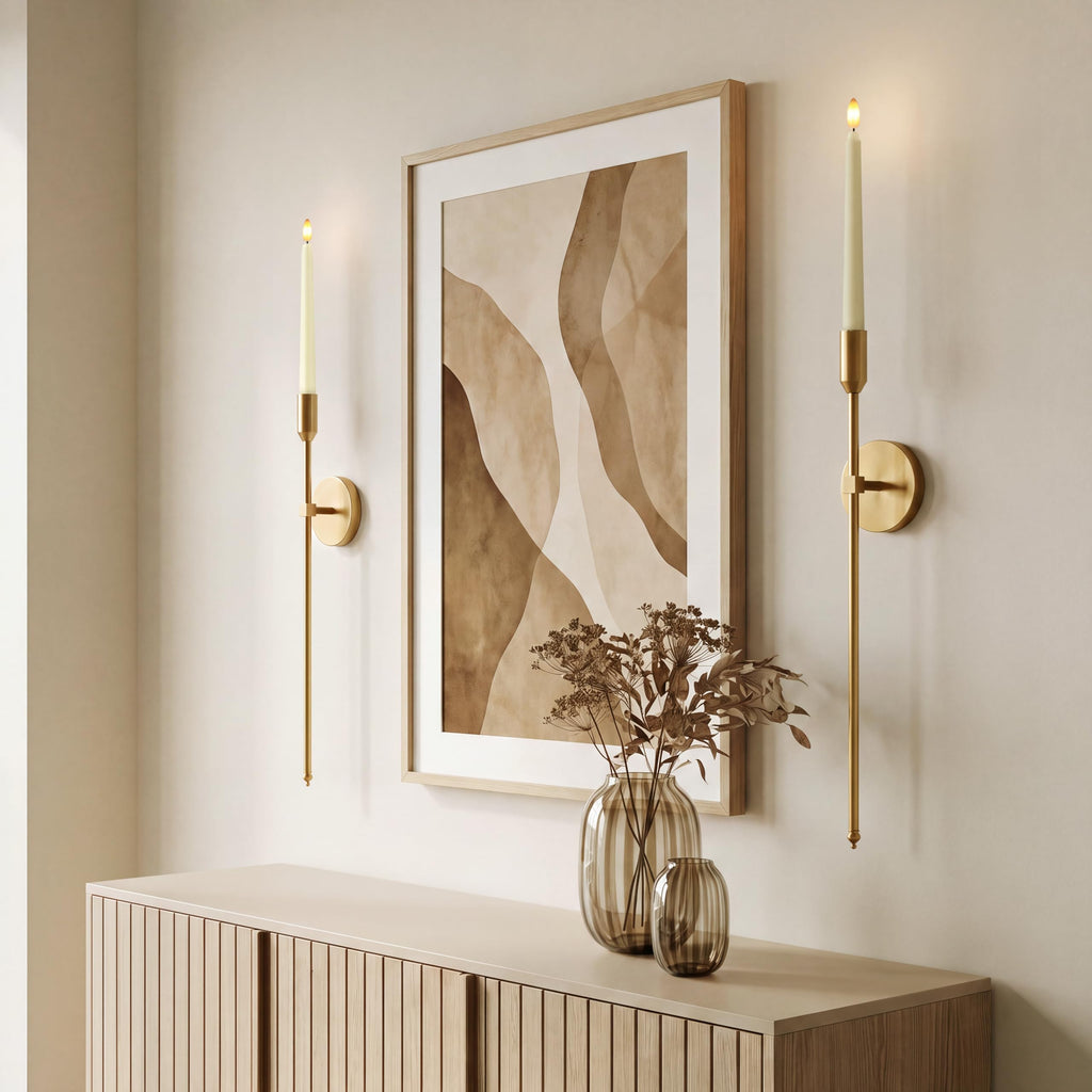 31-inch Large Wall Candle Sconces with Remote Controlled Flameless LED Taper Candles, Set of 2, Wall Mounted Candle