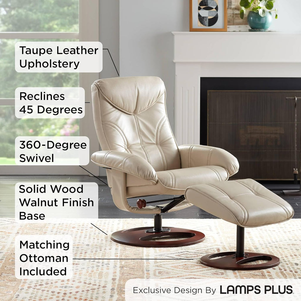 Modern Reclining Swivel Lounge Chair and Ottoman — Faux Leather