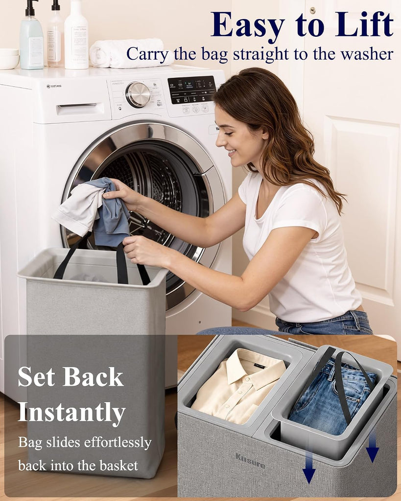 Laundry Basket 160L, 2-Compartment Sorter, Removable Bags | Laundry Room, Bathroom, Bedroom, Families, Large