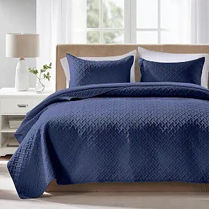 Navy Twin Modern Geometric Quilt Coverlet Set, Lightweight Bedspread Bedding, Soft Microfiber Bed Cover for All