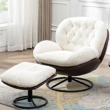 Modern Reading Chair and Ottoman — White