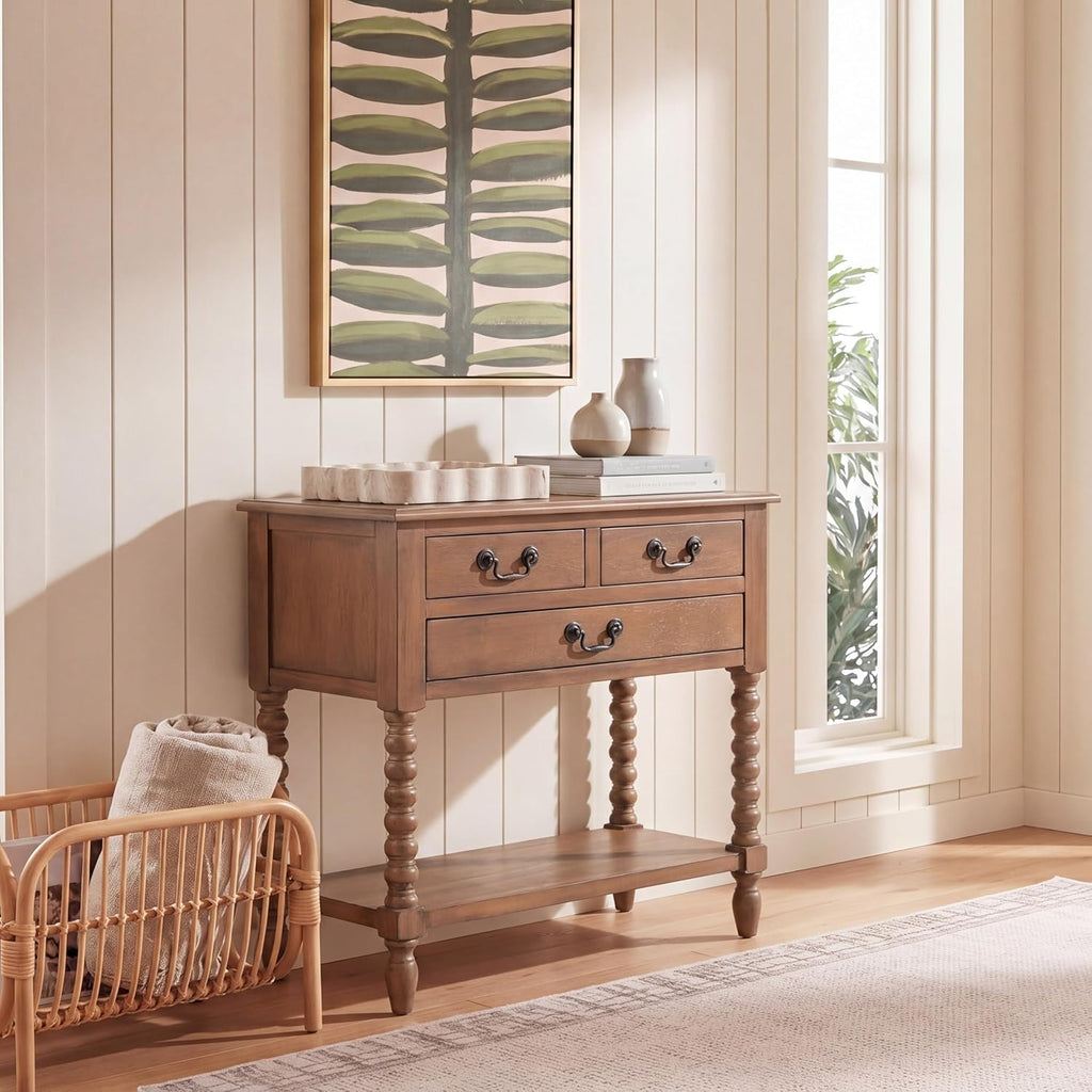 Furniture - Athena 3-Drawer Console Table - Brown - Solid Wood - Farmhouse Classic Design - Ideal , 23.5" W x 13" D x