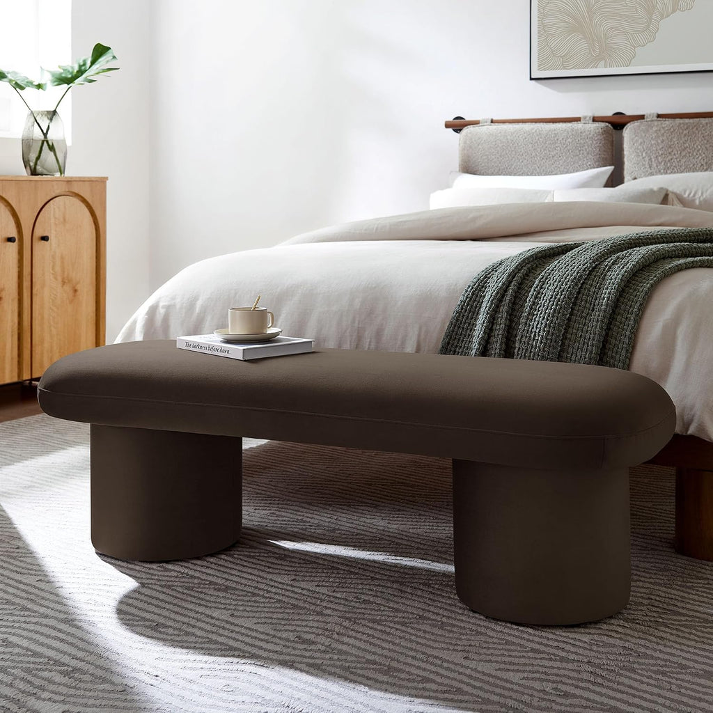 Orla Performance Velvet Upholstered Bench in Chocolate Brown