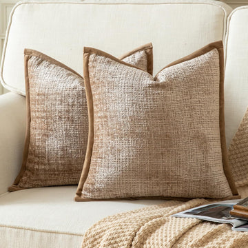 Pack of 2 Chenille Textured Decorative Throw Pillow Covers Accent Solid Cushion Cover Soft Cozy Pillow Case with