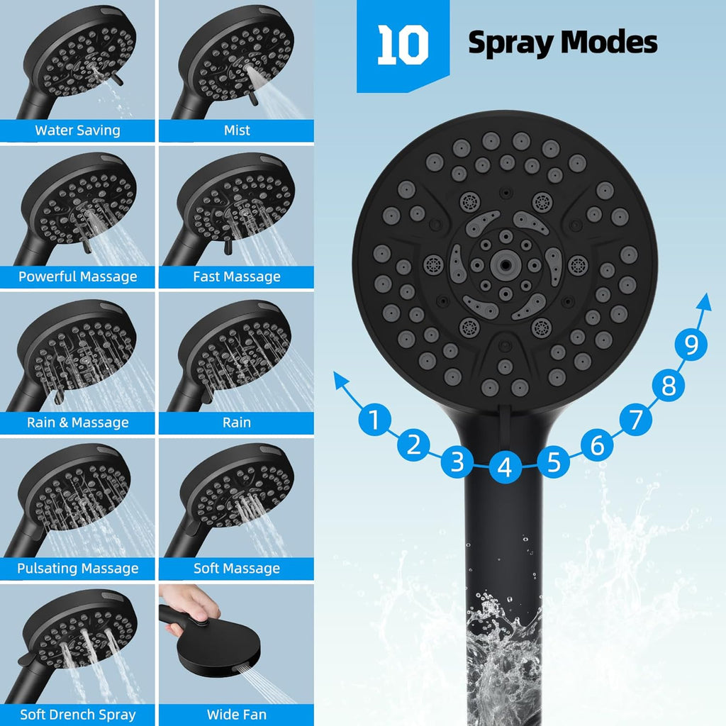 All Metal High Pressure Rainfall 10'' Shower Head, CUPC Certified Handheld Showerhead Combo
