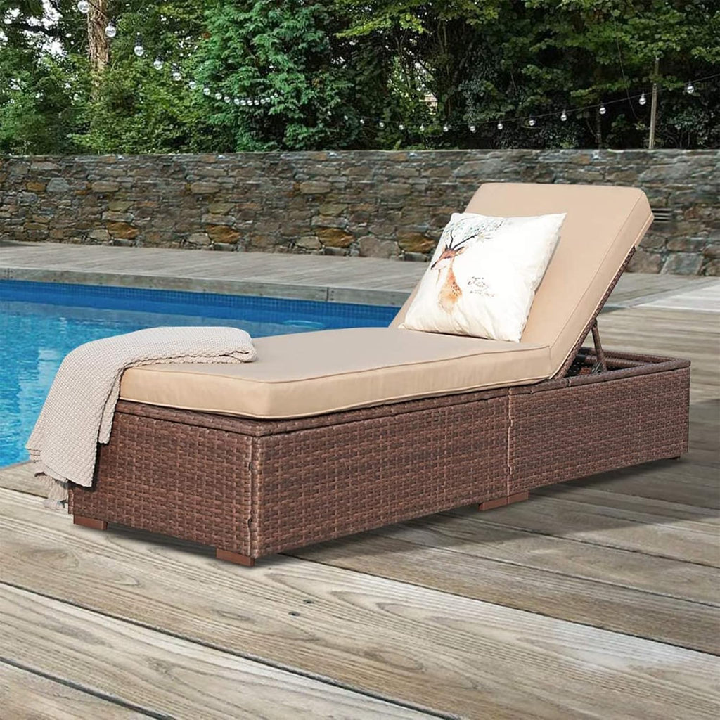 Outdoor Chaise Lounge Chair, All-Weather PE Wicker Patio Chairs Pool Lounge Chairs for Outside