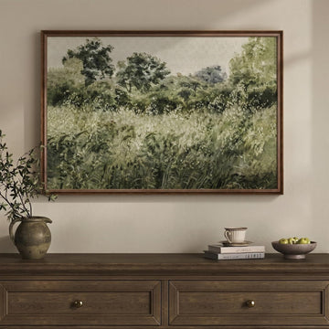 Large Framed Vintage Wall Art, Modern Farmhouse Green Botanical Landscape Canvas Painting Prints, Rustic Cottage Core