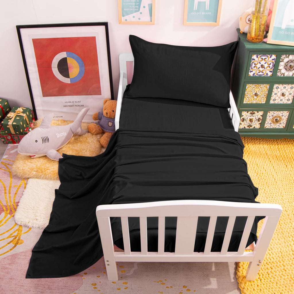 Toddler Microfiber Bedding Set, 4 Piece, Black