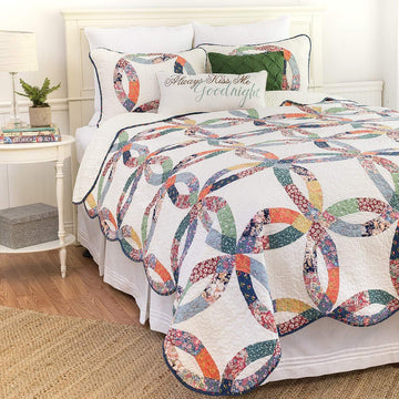 Heritage Double Wedding Ring Patchwork Cotton Blend Quilt Set