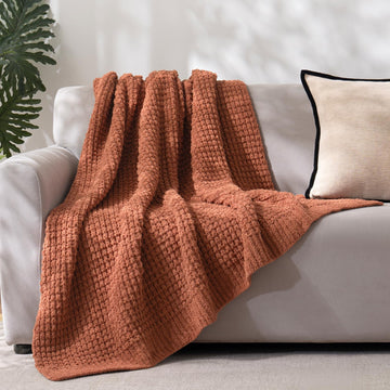 Soft Chenille Waffle Knit Throw Blanket for Sofa, Warm, Terracotta