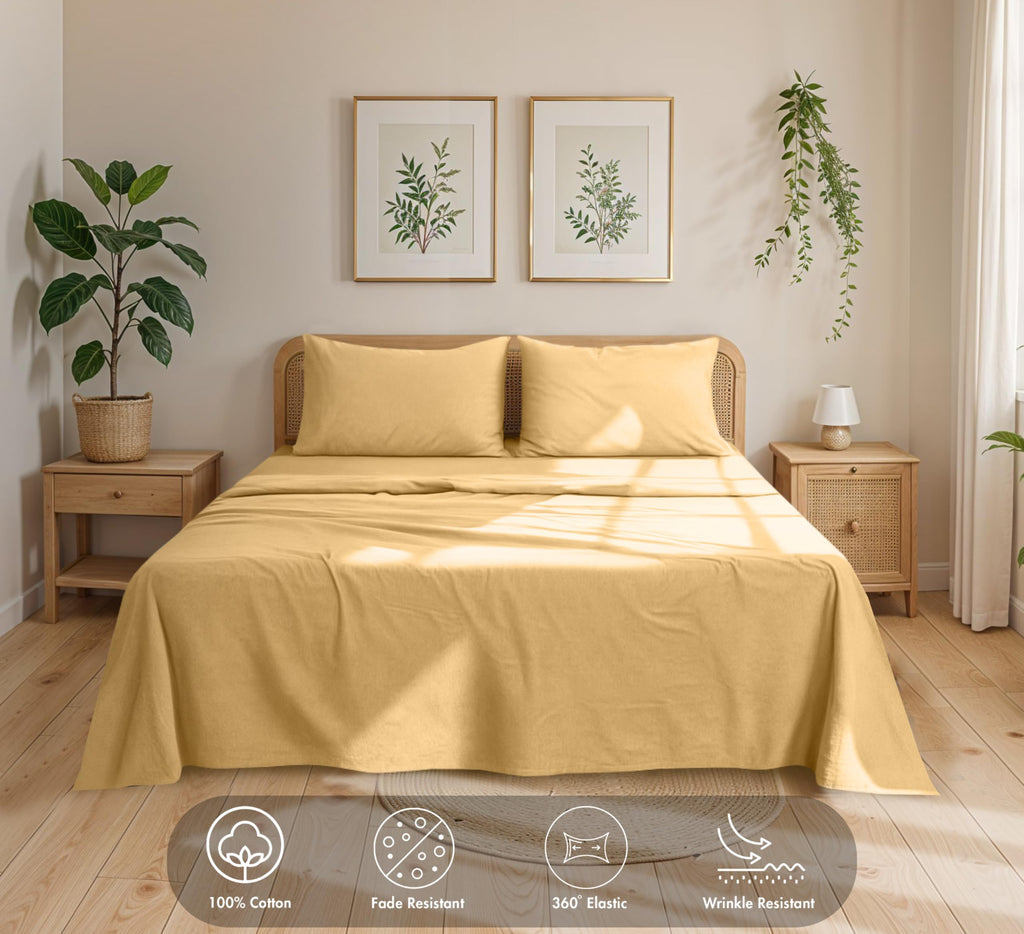 100% Cotton Flannel Sheets King Size, Marigold
