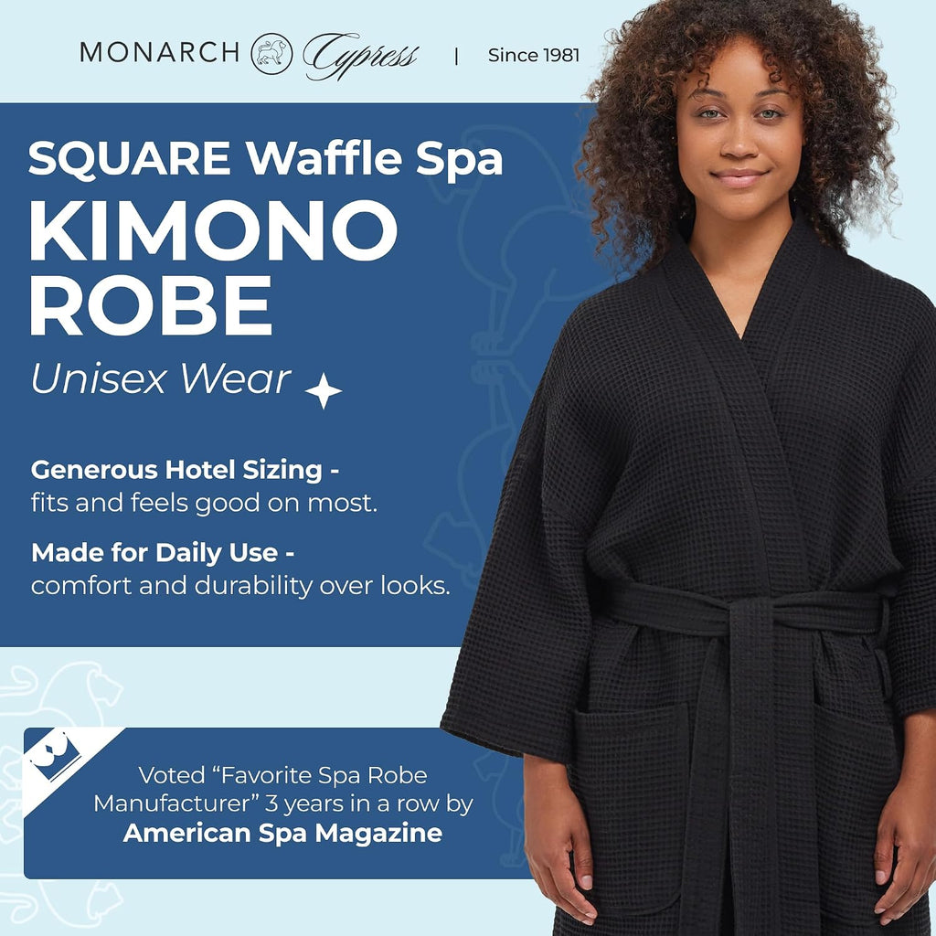 Square Waffle Spa Kimono Robe for Men or Women | Soft Lightweight Textured Fabric with Classic Kimono Design