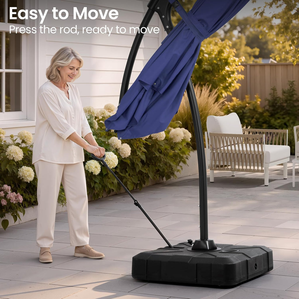 9-11FT Offset Cantilever Umbrella with 350LBS Wheeled Base Included | 360-degree adjustment, Aluminum & iron frame - Nav
