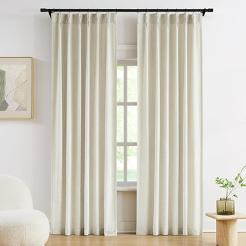 Ivory Beige Pinch Pleated Curtains Velvet Chenille Light Filtering Window Curtains for Living Room Bedroom