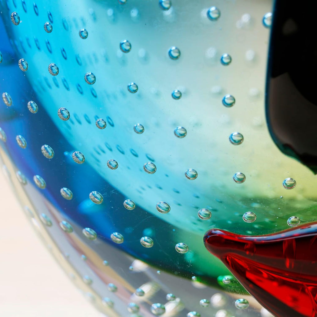 Hand Blown Art Glass Vase with face Art,Murano Glass Style,Multi-Colored