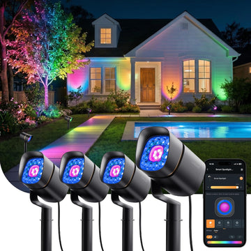 Smart Low Voltage Outdoor Spotlights 12-24V Dual Ring, RGBW, 4 Pack | SL6LV Landscape Lighting, Required Transformer