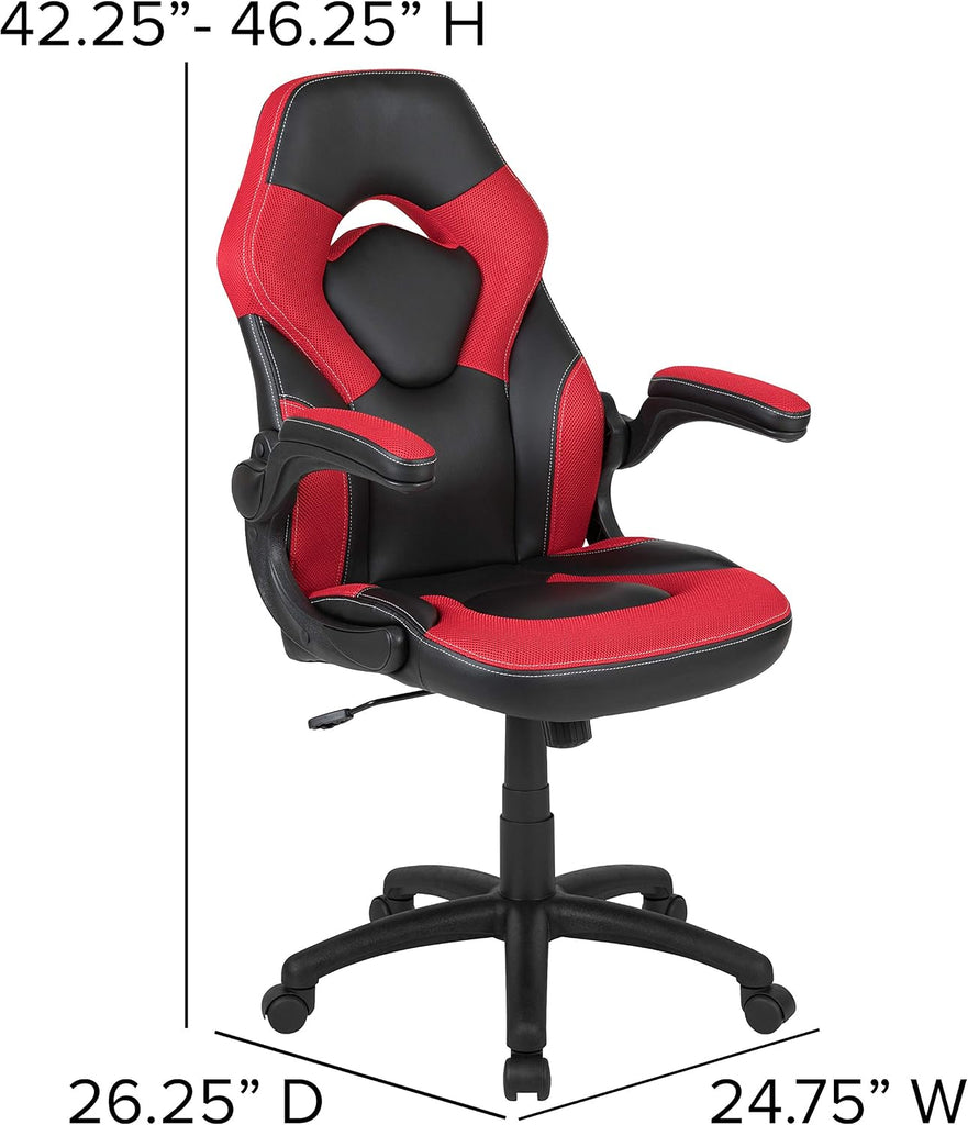 X10 Gaming Chair Racing Office Ergonomic Computer PC Adjustable Swivel Chair with Flip-up Arms, Red/Black LeatherSoft