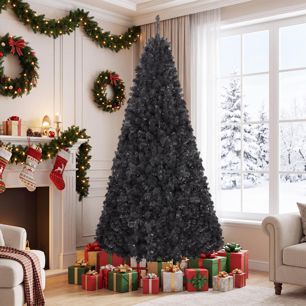 7ft Pre-Lit Black Christmas Tree, Artificial Halloween Tree