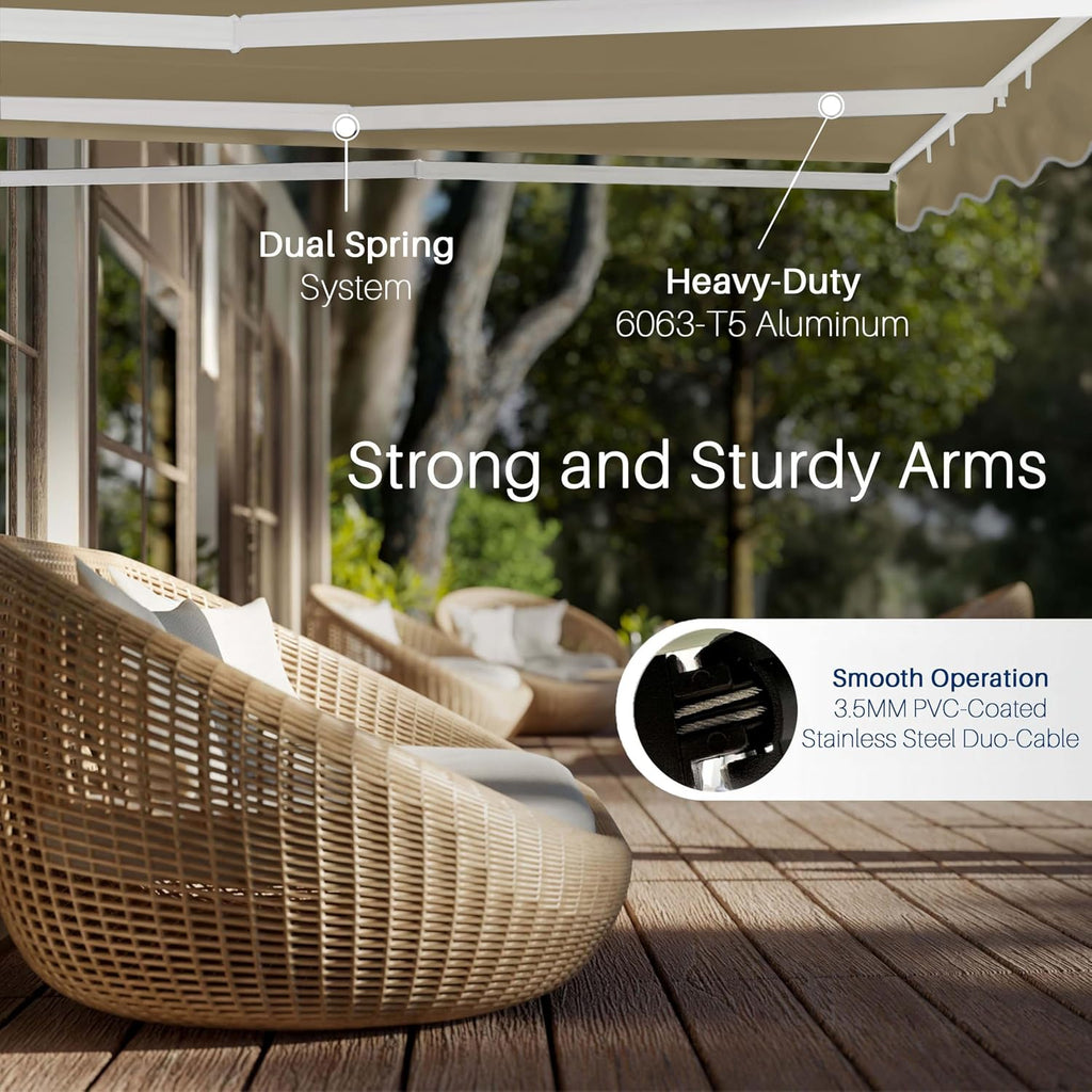 Electric Patio Awning Caribbean White Frame 20x10 Desert Sand | Retractable sunshade for decks and balconies